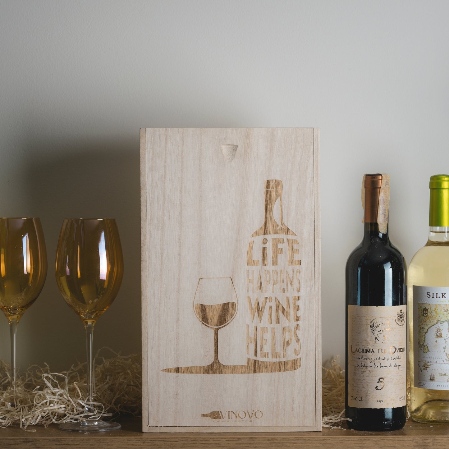 Laser Engraved Wooden Wine Crate for 2 Bottles of Wine