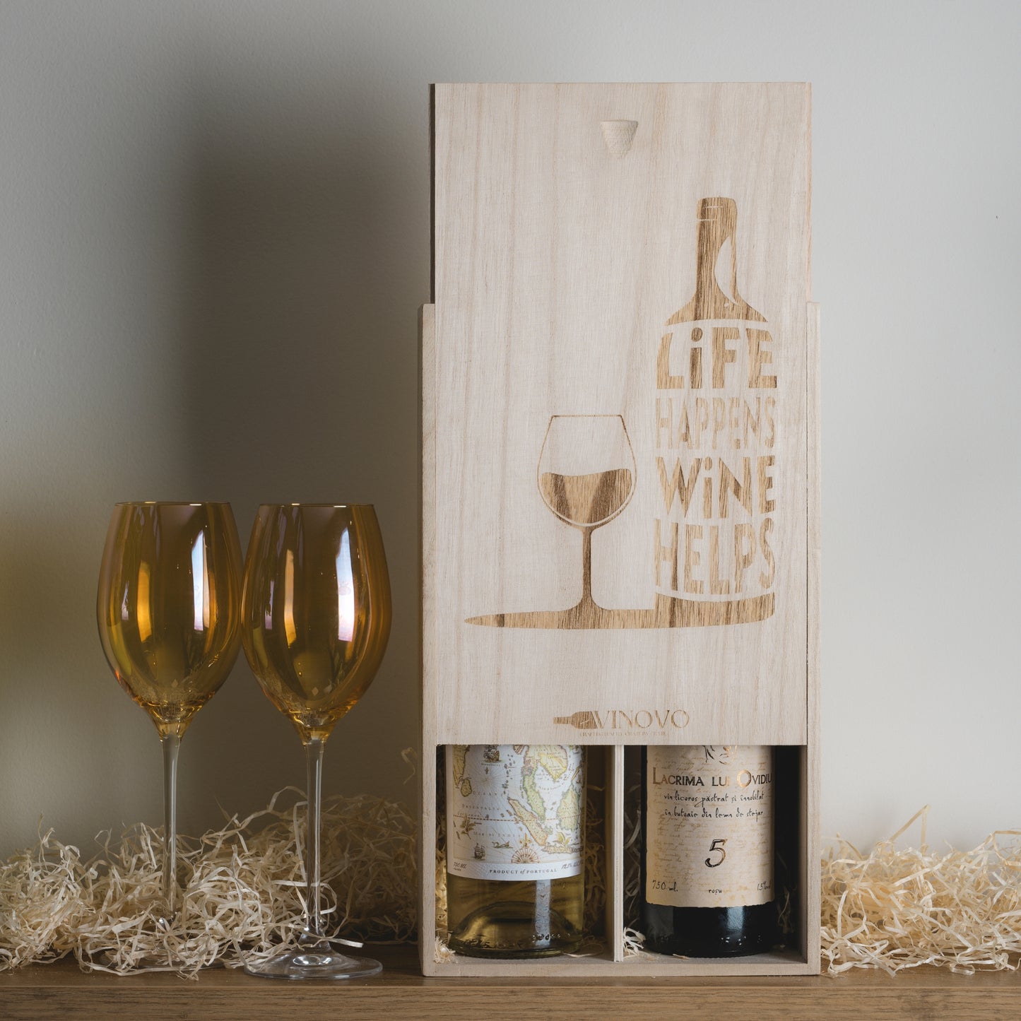 Laser Engraved Wooden Wine Crate for 2 Bottles of Wine
