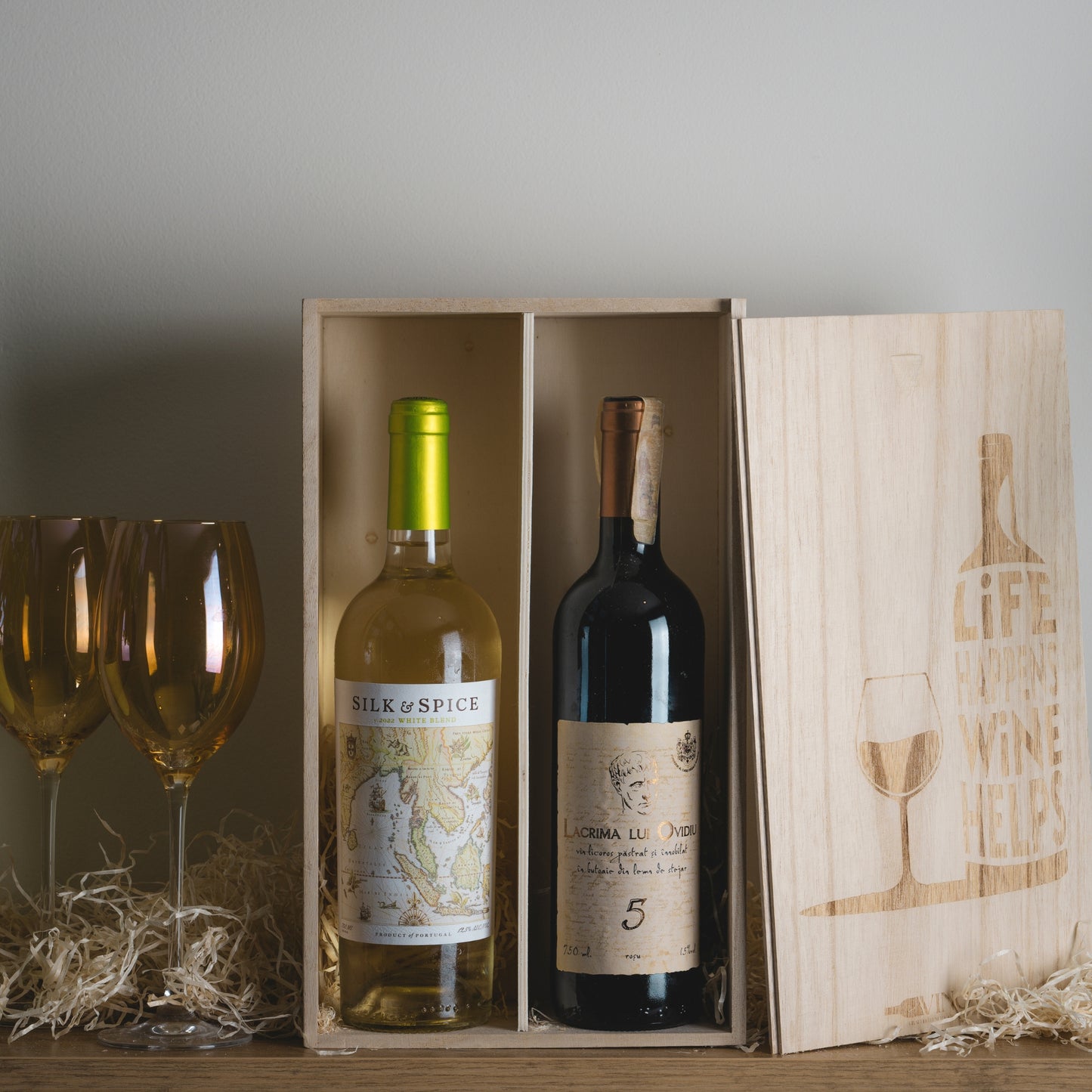 Laser Engraved Wooden Wine Crate for 2 Bottles of Wine