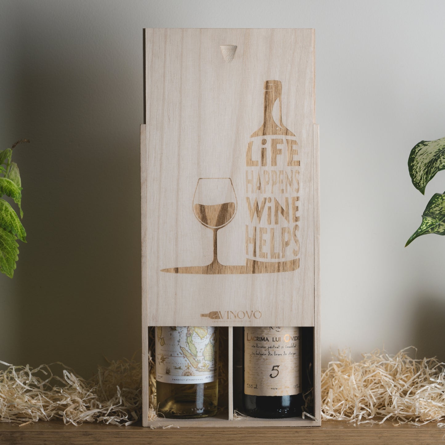 Laser Engraved Wooden Wine Crate for 2 Bottles of Wine
