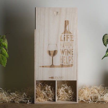 Laser Engraved Wooden Wine Crate for 2 Bottles of Wine